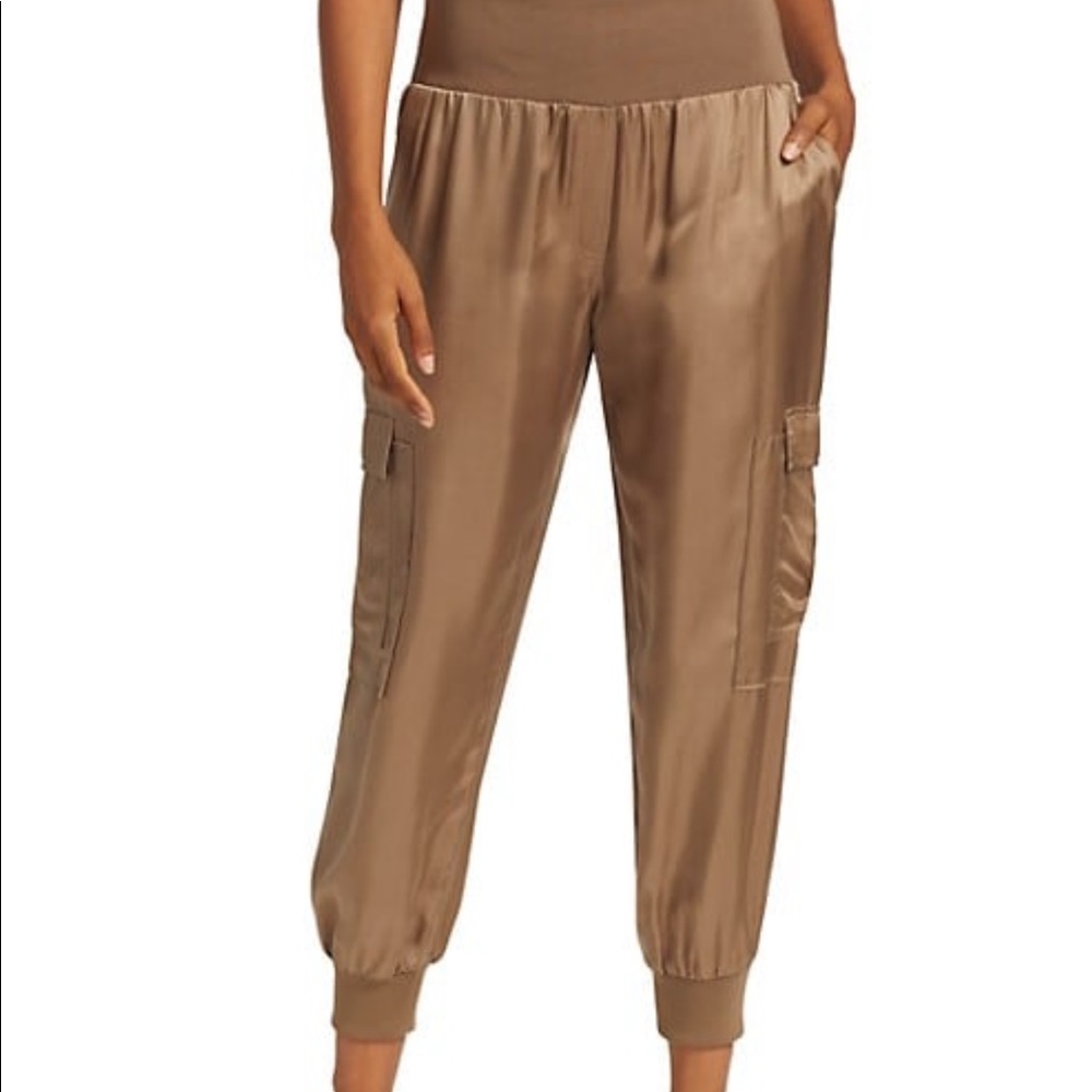 cinq a sept Satin Cargo Jogger Pants in Taupe